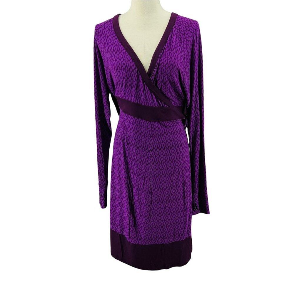 Athleta Two Tone Purple Print V-neck Long Sleeve Modal Wrap Dress Womens Xlarge